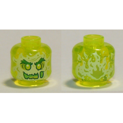 Minifigure, Head Alien Ghost with Yellowish Green Face, Bushy Eyebrows, Slime Mouth and Flames in Back Pattern