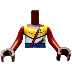Torso Mini Doll Boy Yellow, White, Blue and Red Hoodie with Zippers Pattern, Reddish Brown Arms with Hands with Red Long Sleeves