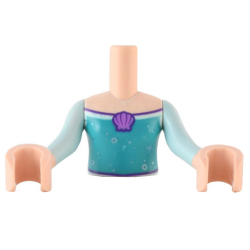 Torso Mini Doll Girl Dark Turquoise Top with Medium Lavender Shell, Circles and Stars Pattern, Light Nougat Arms with Hands with Light Aqua Sleeves