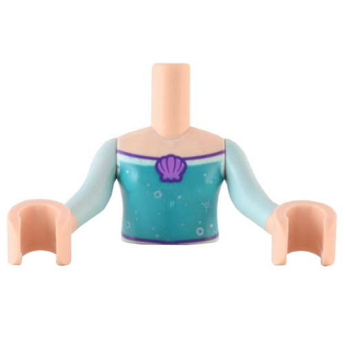 Деталь LEGO FTGpb377c01 Torso Mini Doll Girl Dark Turquoise Top with Medium Lavender Shell, Circles and Stars Pattern, Light Nougat Arms with Hands with Light Aqua Sleeves
