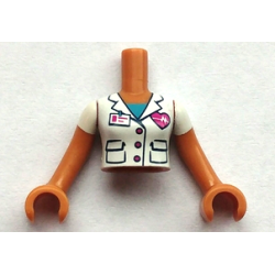 Torso Mini Doll Woman White Blouse Top with Magenta Heart, Dark Azure Shirt Pattern, Medium Nougat Arms with Hands with White Short Sleeves