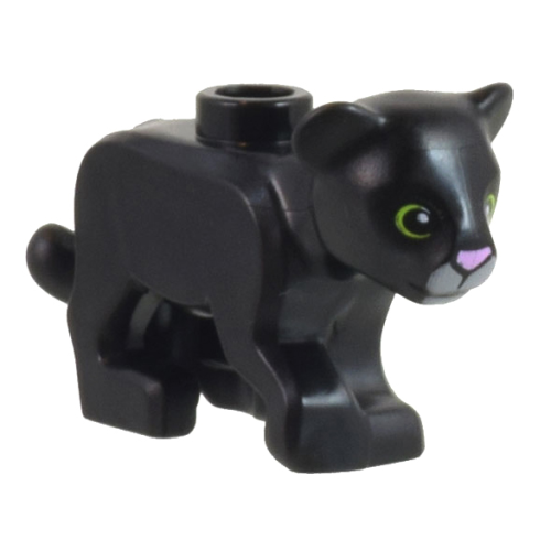 Деталь LEGO 77307pb03 Cat, Large, Baby Cub with Bright Pink Nose, Light Bluish Gray Muzzle and Lime Rings around Eyes Pattern (Panther Tendi)