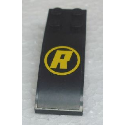 Деталь LEGO 44126pb033 Slope, Curved 6 x 2 with Yellow 'R' in Yellow Circle Pattern (Sticker) - Set 8161