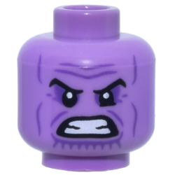 Minifigure, Head Alien Black Eyebrows, Dark Purple Eye Shadow, Wrinkles, and Chin Lines, Furrowed Brow, Bared Teeth Pattern