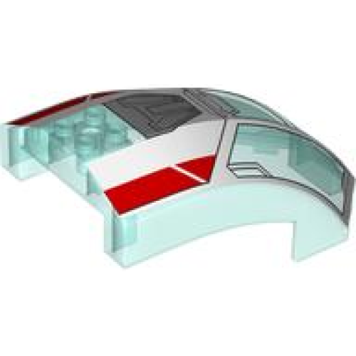 Деталь LEGO 18729pb02 Windscreen 10 x 6 x 4 Curved with SW The Crimson Firehawk, Red and White Stripes and Window Frame Pattern