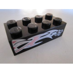 Brick 2 x 4 with Silver and Pink Flames and '57' on Black Background Pattern Model Left Side (Sticker) - Set 8495
