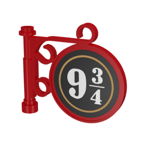 Деталь LEGO x222pb06 Road Sign Round on Pole with Ornate Top Attachment with White '9 3/4' on Black Circle Pattern on Both Sides (Stickers) - Set 4708