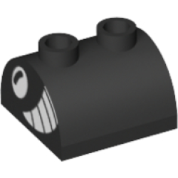 Slope, Curved 2 x 2 Double with 2 Hollow Studs with White Eye and Smile with Teeth Pattern on Both Ends (Super Mario Torpedo Ted Face) Slope, Curved 2 x 2 Double with 2 Hollow Studs with White Eye and Smile with Teeth Pattern on Both Ends (Super Mario Torpedo Ted Face)
