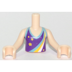 Torso Mini Doll Girl Dark Purple Halter Top with Stars and Dark Azure, Yellow and White Rainbow Pattern, Light Nougat Arms with Hands