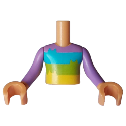 Torso Mini Doll Boy Medium Lavender Shirt with Medium Azure, Lime and Yellow Stripes with Cat Ears Pattern, Nougat Arms with Hands with Medium Lavender Long Sleeves