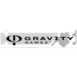 Plastic Rectangle 11 x 3 with Black 'GRAVITY GAMES' and Logo on Light Gray Lines and Skateboarder Silhouette Background Pattern