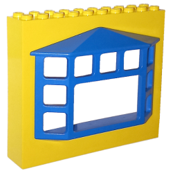 Fabuland Building Wall 2 x 10 x 7 with Blue Bay Window