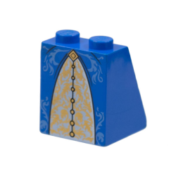 Slope 65 2 x 2 x 2 with Bottom Tube with Minifigure Dress / Skirt / Robe, Gold and Medium Blue Trimmed Pattern Slope 65 2 x 2 x 2 with Bottom Tube with Minifigure Dress / Skirt / Robe, Gold and Medium Blue Trimmed Pattern