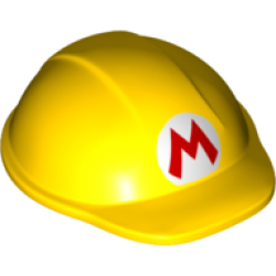 Large Figure Headgear, Super Mario Construction Helmet with Super Mario Logo Red Capital Letter M on White Circle Pattern (Builder Mario)