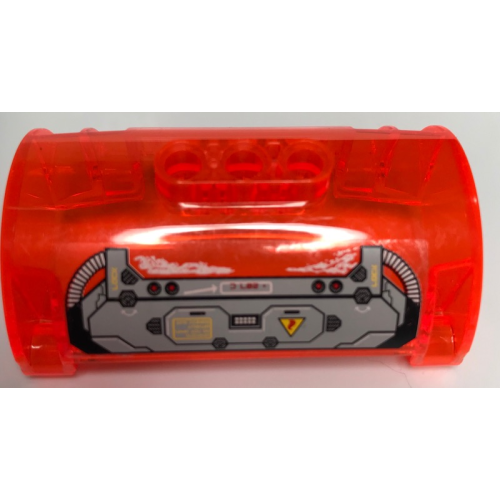 Деталь LEGO 15361pb005 Cylinder Half 3 x 5 x 8 with Pin Holes with 'LOCK', '207 C' and Pipes Pattern (Sticker) - Set 44018