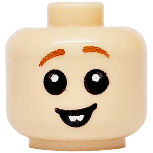 Деталь LEGO 33464pb08 Minifigure, Baby / Toddler Head with Neck with Black Eyes, Open Mouth Smile with White Teeth and Dark Orange Eyebrows Pattern