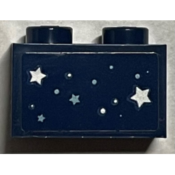 Brick 1 x 2 with Silver and Metallic Light Blue Stars and Dots Pattern (Sticker) - Set 40484 Brick 1 x 2 with Silver and Metallic Light Blue Stars and Dots Pattern (Sticker) - Set 40484