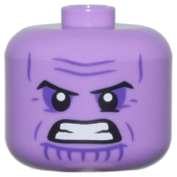 Minifigure, Head, Modified Giant Black Eyebrows, Dark Purple Eye Shadow, Wrinkles, and Chin Lines, Furrowed Brow, Bared Teeth Pattern - Vented Stud Minifigure, Head, Modified Giant Black Eyebrows, Dark Purple Eye Shadow, Wrinkles, and Chin Lines, Furrowed Brow, Bared Teeth Pattern - Vented Stud