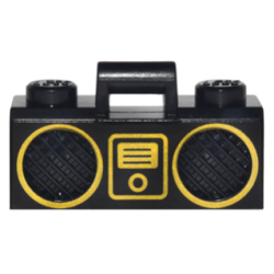Minifigure, Utensil Radio Boom Box with Bar Handle with Gold Digital Music Player and Rimmed Speakers Pattern