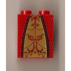 Slope 65 2 x 2 x 2 with Bottom Tube with Minifigure Dress / Skirt / Robe, Gold Panel with Dark Red Trim and Background Pattern Slope 65 2 x 2 x 2 with Bottom Tube with Minifigure Dress / Skirt / Robe, Gold Panel with Dark Red Trim and Background Pattern