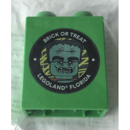 Деталь LEGO 4066pb551 Duplo, Brick 1 x 2 x 2 with Brick or Treat LEGOLAND Florida Monster Head Pattern