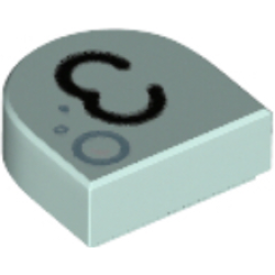 Tile, Round 1 x 1 Half Circle Extended with Black Kissy Mouth and Metallic Light Blue Bubbles Pattern Tile, Round 1 x 1 Half Circle Extended with Black Kissy Mouth and Metallic Light Blue Bubbles Pattern