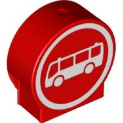 Duplo, Brick 1 x 2 x 2 Round Top with White Bus in Circle Pattern Duplo, Brick 1 x 2 x 2 Round Top with White Bus in Circle Pattern