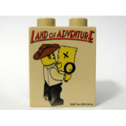 Duplo, Brick 1 x 2 x 2 with 'Land of Adventure' Johnny Thunder Pattern Duplo, Brick 1 x 2 x 2 with 'Land of Adventure' Johnny Thunder Pattern