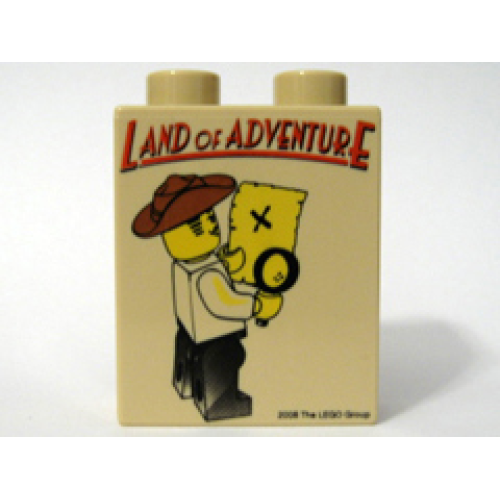 Деталь LEGO 4066pb312 Duplo, Brick 1 x 2 x 2 with 'Land of Adventure' Johnny Thunder Pattern