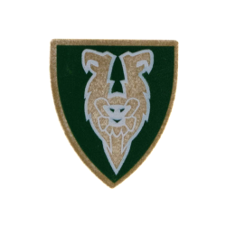 Minifigure, Shield Triangular Short with Dark Green and Gold Rascus Monkey Pattern Minifigure, Shield Triangular Short with Dark Green and Gold Rascus Monkey Pattern