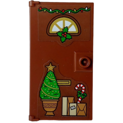 Door 1 x 4 x 6 with Stud Handle with Gold Window and Letterbox, Christmas Decoration, Medium Nougat and Tan Presents, Green Christmas Tree Pattern (Stickers) - Set 4002023 Door 1 x 4 x 6 with Stud Handle with Gold Window and Letterbox, Christmas Decoration, Medium Nougat and Tan Presents, Green Christmas Tree Pattern (Stickers) - Set 4002023