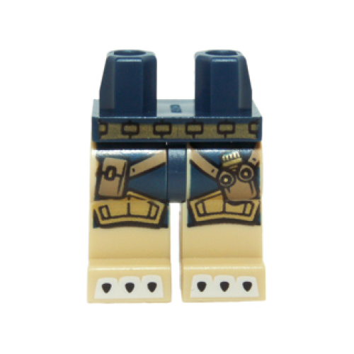 Деталь LEGO 970c02pb15 Hips and Tan Legs with Blue Loincloth, Gold Knee Pads and Belt, Straps and Pouches and White Claws Pattern