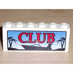 Stickered Assembly 6 x 1 x 2 with 'CLUB' Boat Logo Pattern (Sticker) - Set 6543 - 2 Brick 1 x 6 Stickered Assembly 6 x 1 x 2 with 'CLUB' Boat Logo Pattern (Sticker) - Set 6543 - 2 Brick 1 x 6
