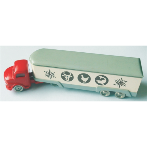 Деталь LEGO 657pb08 HO Scale, Mercedes Refrigerated Truck (Animal Symbols, Twin Axle), White Trailer