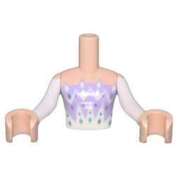 Torso Mini Doll Girl Lavender and White Dress Triangle Panels and Diamonds Pattern, Light Nougat Arms with Hands with White Sleeves