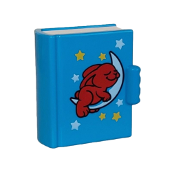 Duplo Utensil Book with Molded White Pages and Printed White and Yellow Stars, Crescent White Moon with Dark Red Sleeping Bunny / Rabbit Pattern