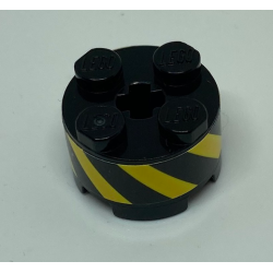 Brick, Round 2 x 2 with Axle Hole with Black and Yellow Danger Stripes Pattern (Sticker) - Set 70610