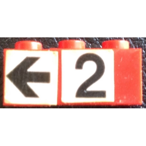 Деталь LEGO BA127pb01 Stickered Assembly 3 x 1 x 1 with Black Number 2 and Arrow on White Background Pattern (Stickers) - Set 148 - 1 Brick 1 x 1, 1 Brick 1 x 2