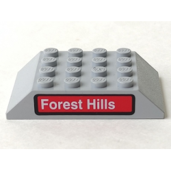Slope 45 6 x 4 Double with White 'Forest Hills' on Red Rounded Rectangle Pattern (Sticker) - Set 4855