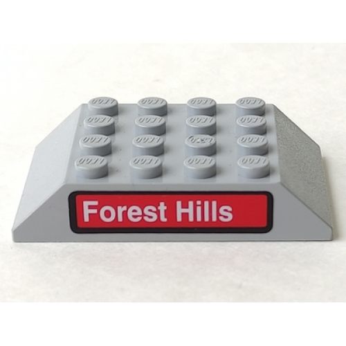 Деталь LEGO 32083pb001 Slope 45 6 x 4 Double with White 'Forest Hills' on Red Rounded Rectangle Pattern (Sticker) - Set 4855