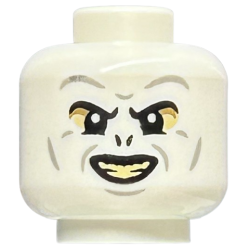 Minifigure, Head Alien with HP Voldemort Black Eyebrows and Nostrils, Light Bluish Gray Wrinkles, Dark Tan and Tan Eye Shadow, Open Mouth Smile with Bright Light Yellow Teeth Pattern
