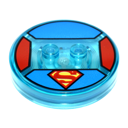Деталь LEGO 18605c01pb18 Dimensions Toy Tag 4 x 4 x 2/3 with 2 Studs and Trans-Light Blue Bottom with Superman 'S' Logo on Blue Background and Red Sides Pattern (Superman)