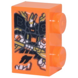 Brick 1 x 2 with Black, White and Gold Cole's Titan Dragon Mech and Ninjago Logogram Letter C Pattern (Sticker) - Set 71837