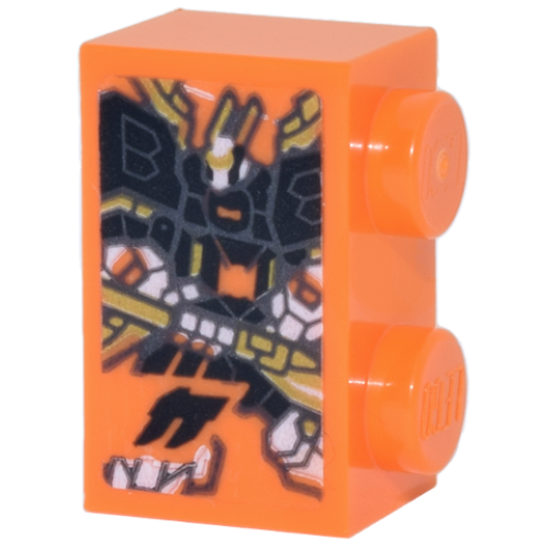 Деталь LEGO 3004pb352 Brick 1 x 2 with Black, White and Gold Cole's Titan Dragon Mech and Ninjago Logogram Letter C Pattern (Sticker) - Set 71837