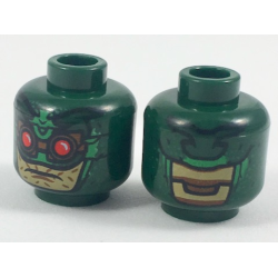 Minifigure, Head Alien Parademon Helmet with Green Markings, Reddish Brown Goggles with Red Lenses, Tan Skin Pattern