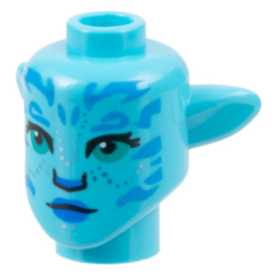 Minifigure, Head, Modified Alien Na'vi with Dark Turquoise Eyes, Dark Azure Markings, Silver Spots, Blue Lips, Neutral Pattern Minifigure, Head, Modified Alien Na'vi with Dark Turquoise Eyes, Dark Azure Markings, Silver Spots, Blue Lips, Neutral Pattern