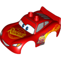 Duplo Car Body 2 Top Studs and Spoiler with Cars Lightning McQueen Rust-Eze and Wide Smile Pattern
