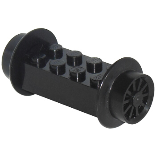 Деталь LEGO 4180c01 Brick, Modified 2 x 4 with Black Wheels, Train Spoked Small (23mm D.) and Black Pins (4180 / wheel3 / 2344)