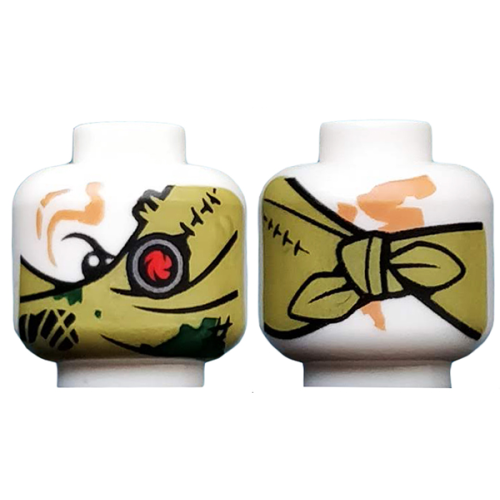 Деталь LEGO 3626pb2206 Minifigure, Head Alien Ninjago Red Eye Fan Left, Olive Green Bandana Wrap, Knot on Back Pattern