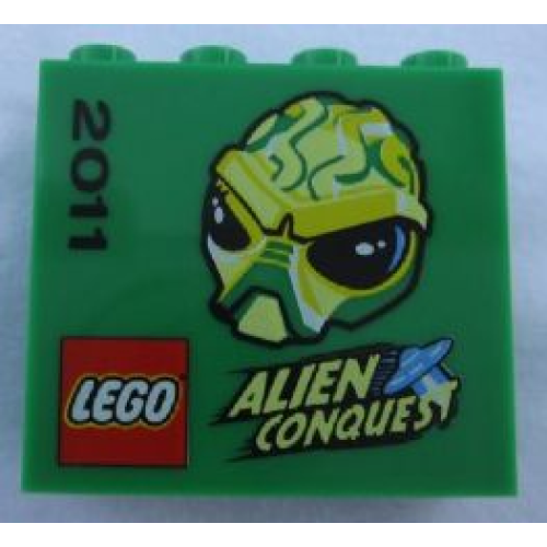 Деталь LEGO 30144pb107 Brick 2 x 4 x 3 with Alien Conquest 2011 Pattern